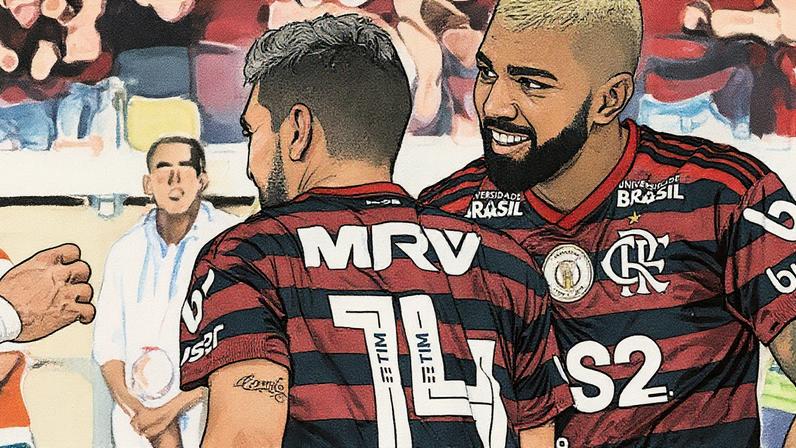 Gabigol comemora seu gol de cavadinha na goleada do Flamengo sobre o Palmeiras no Maracanã, em 2019. (Alexandre Vidal/Flamengo)
