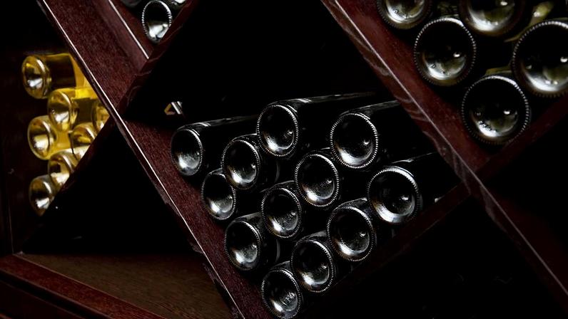 Stored bottles of wine