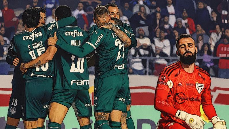 Jogadores do Palmeiras comemoram gol de Murilo contra o São Paulo no Morumbi pelo Campeonato Brasileiro 2022 (Foto: Marcello Zambrana/AGIF)
