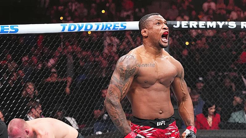 Jailton "Malhadinho" Almeida venceu Serghei Spivac no UFC 311, em janeiro de 2025. (Foto por Jeff Bottari/Zuffa LLC)
