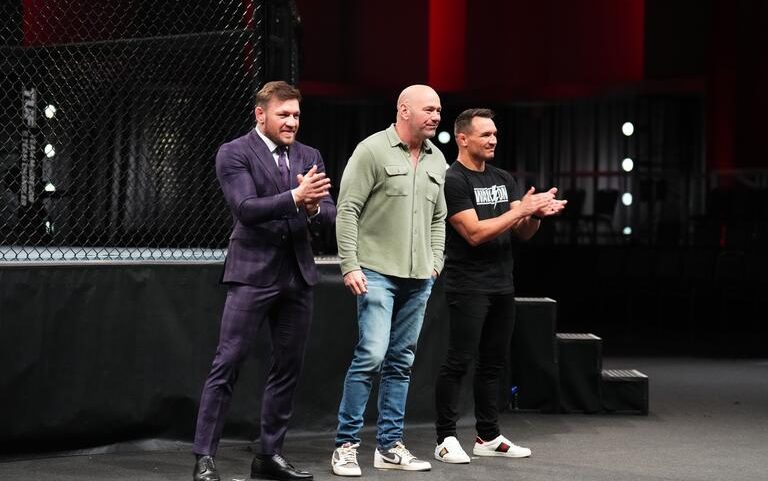 Conor McGregor, Michael Chandler, and Dana White on season 31 of The Ultimate Fighter. (Photo by Chris Unger/Zuffa LLC)
