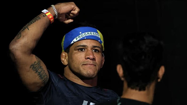 Gilbert Burns of Brazil walks to the stage during the UFC 283 weigh-in at Jeunesse Arena on January 20, 2023 in Rio de Janeiro, Brazil. (Photo by Buda Mendes/Zuffa LLC via Getty Images)