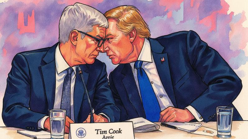 US President Donald Trump speaks with Tim Cook in 2019.