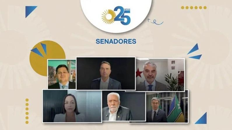 Senadores participaram da campanha de 25 anos do Poder360; na imagem, de cima para baixo, da esq. para dir.: o presidente do Senado, Davi Alcolumbre (União Brasil-AP); Flávio Bolsonaro (PL-RJ); o 2º vice-presidente do Senado, Humberto Costa (PT-PE); Eliziane Gama (PSD-MA); o líder do Governo no Senado, Jaques Wagner (PT-BA); e o líder do Governo no Congresso, Randolfe Rodrigues (PT-AP)