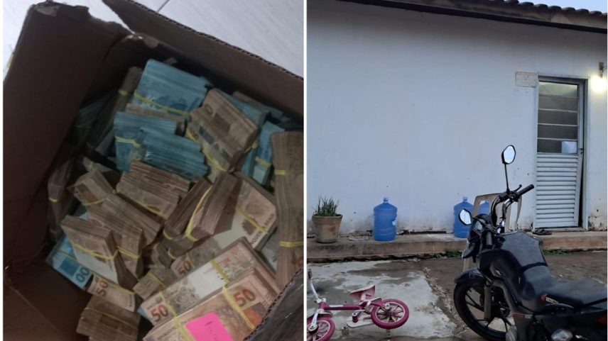 Dinheiro apreendido em caixa de papelão em Cuiabá durante a operação Falso 9 (Foto: Polícia Civil)