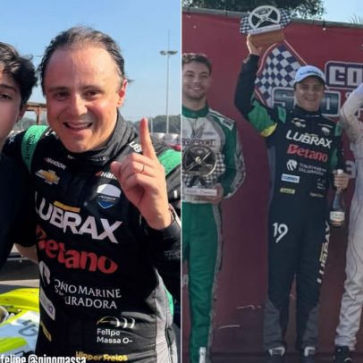 Felipe Massa e filho Pipo conquistam vitória em competição de kart em dupla