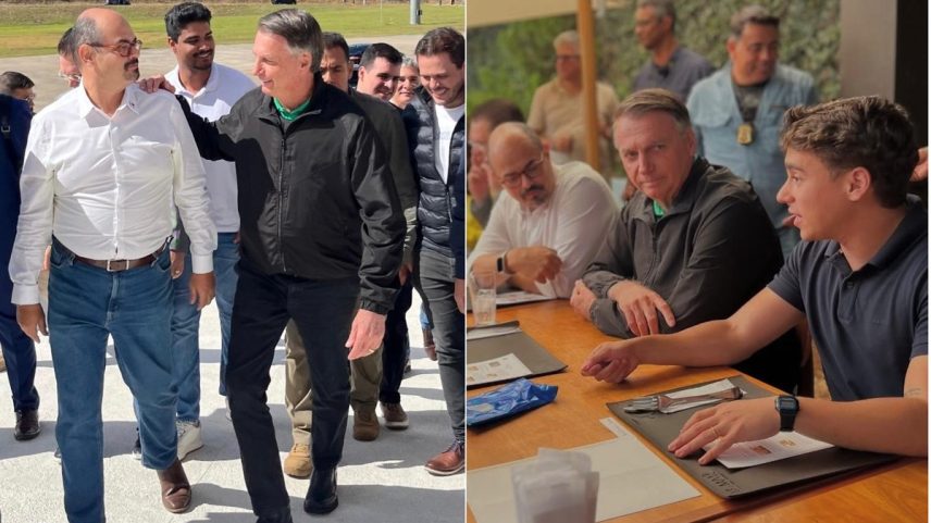 Bolsonaro sobe rampa do Palácio Tirantes em encontro com vice-governador Mateus Simões; em seguida, eles foram para um almoço que reuniu aliados (Foto: Reprodução/Redes sociais)