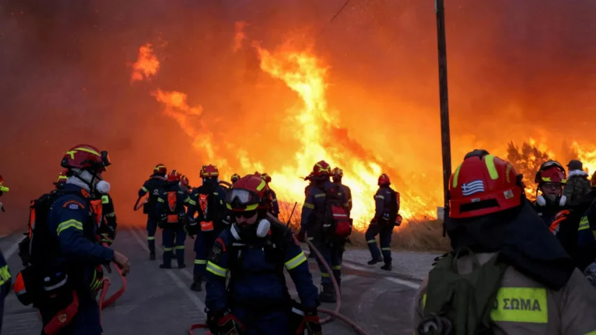 Bombeiros de Atenas e Tessalônica foram enviados à ilha na segunda-feira - Foto: REUTERS/Konstantinos Anagnostou