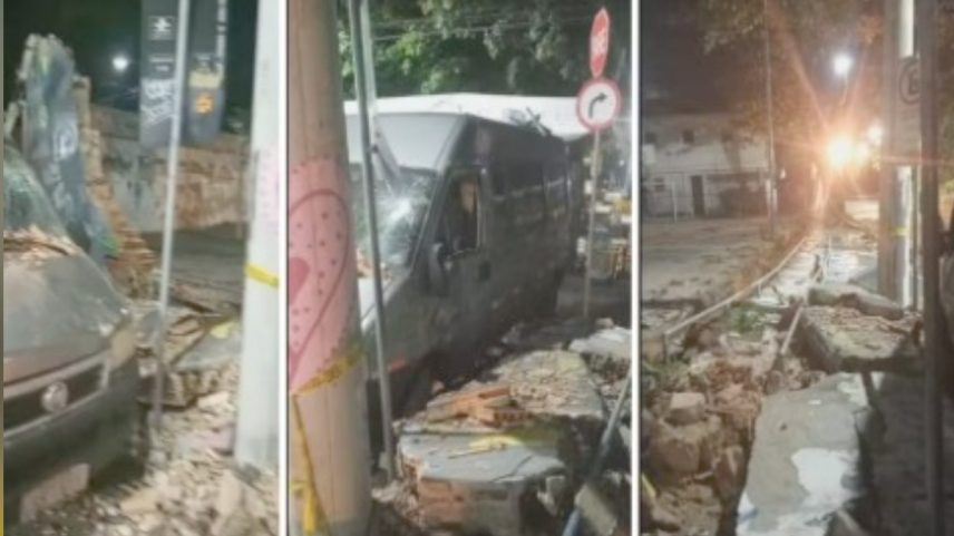 Muro desaba em colégio da UFRJ na Lagoa; não há feridos (Foto: Reprodução/redes sociais)