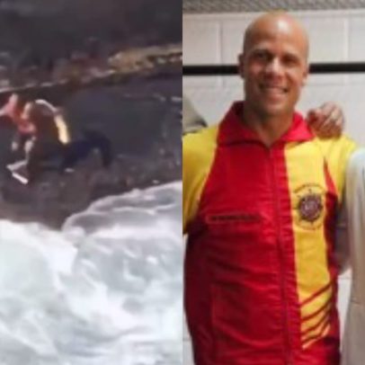 Bombeiro reza antes de resgatar mulher em mar agitado e salva sua vida