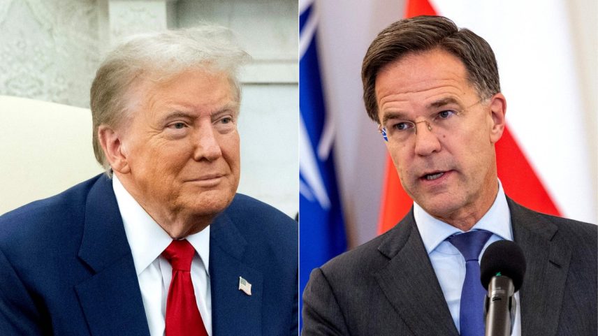 Donald Trump e o chefe da Otan, Mark Rutte (Foto: Saul Loeb e Wojtek Radwanski / AFP)