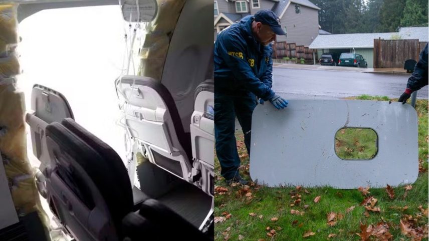 Boeing da Alaska Airlines que perdeu a porta logo após decolar de Portland, em 5 de janeiro (Foto: NTSB)