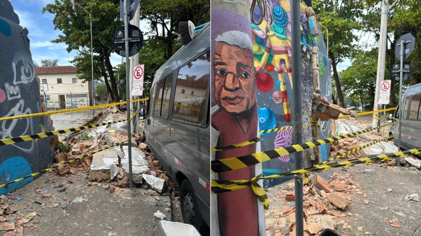 Muro do CAp da UFRJ desabou neste domingo (Foto: Foto do Leitor)