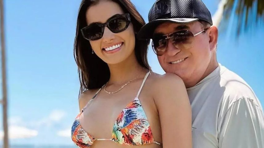 Calita Franciele, de 23 anos, e Amado Batista, de 74: casal trocou alianças em março de 2025 (Foto: Reprodução/Instagram)