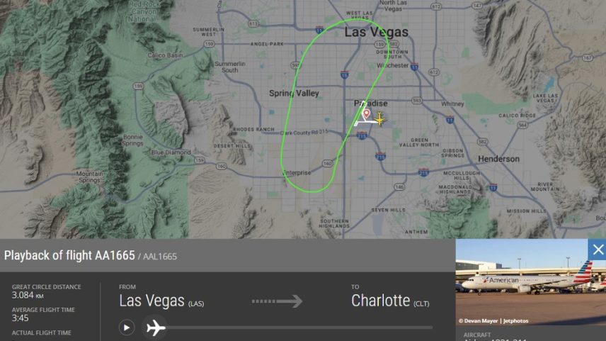 Trajeto de voo da American Airlines que volta a aeroporto em Los Angeles minutos após decolar em 25 de junho de 2025. (Foto: Reprodução/FlightRadar24)