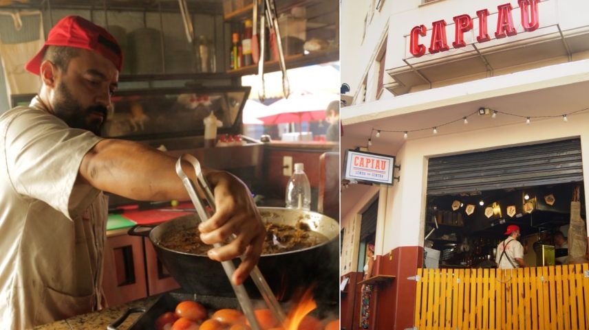 O chef Diego Melão em ação no Capiau Botequim (Foto: Reprodução)