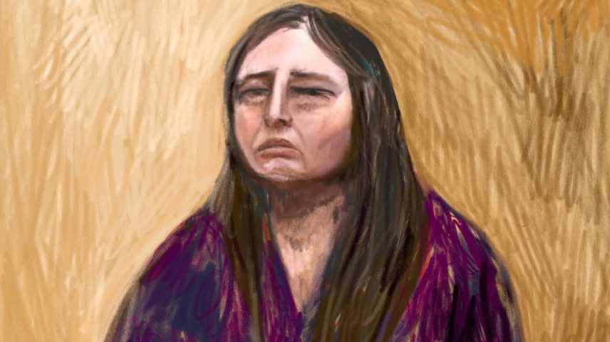 Desenho feito por ilustrador do tribunal de Morwell, na Austrália, retrata Erin Patterson, acusada de matar três parentes com cogumelos venenosos (Foto: Anita Lester/Corte de Latrobe Valley/AFP)
