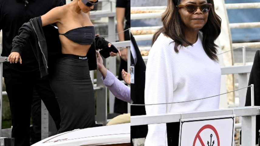 Kim Kardashian e Oprah Winfrey no desembarque em Veneza (Foto: AFP)