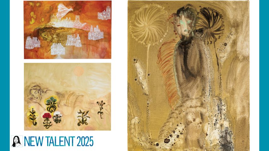 Faye Wei Wei: Um telescópio feito de taças de champanhe, 2024, e Sem Título, 2024 (esquerda), e Sem Título, 2024 (direita). (Foto: Manuel Carreon Lopez/Courtesy Galerie Kandlhofer, Vienna)