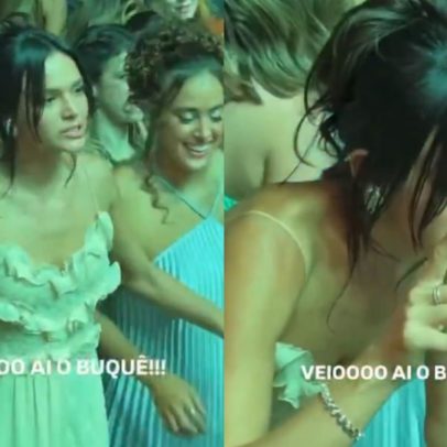 Bruna Marquezine diverte internautas ao errar buquê em casamento de amiga
