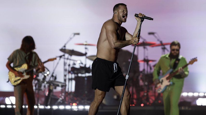 Show da banda Imagine Dragons, no palco Mundo, durante o segundo dia do primeiro final de semana do festival Rock in Rio (Foto: Eduardo Anizelli. 15.set.2024/Folhapress)