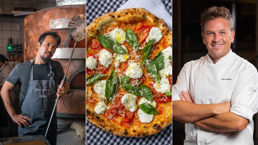 Sei Shiroma, da carioca Ferro e Farinha; pizza da Leggera, de André Guidon (SP) e Pedro Siqueira: entre os melhores pizzaiolos do mundo (Foto: arte)