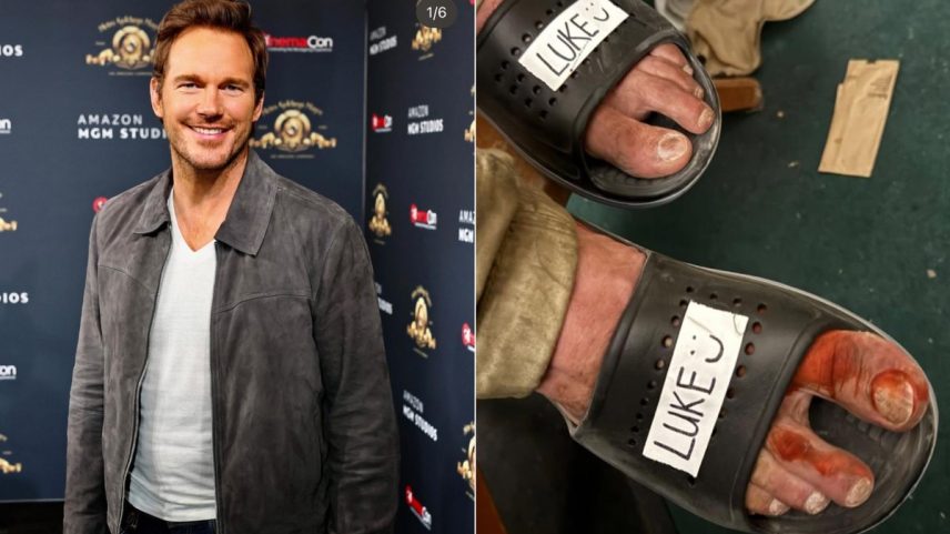 Chris Pratt e o pé de Luke Hemsworth (Foto: Reprodução/Instagram)