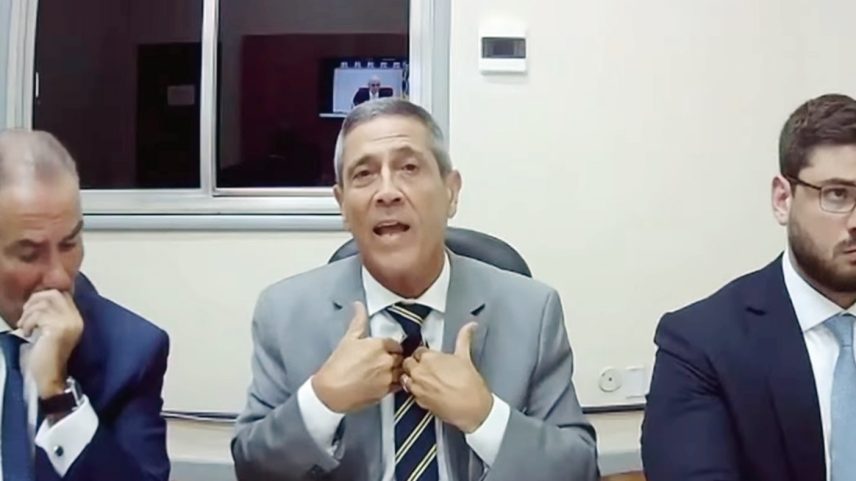 Braga Netto é interrogado remotamente pela Primeira Turma do STF (Foto: Reprodução/TV Justiça)
