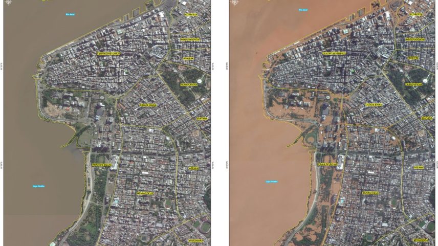 Imagens de satélite comparam Porto Alegre antes e depois das inundações (Foto: Censipam)