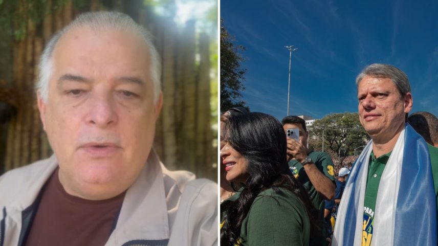 O ministro Márcio França criticou Tarcísio de Freitas por usar bandeira de Israel na Marcha Para Jesus (Foto: Reprodução e Edilson Dantas/Agência O Globo)