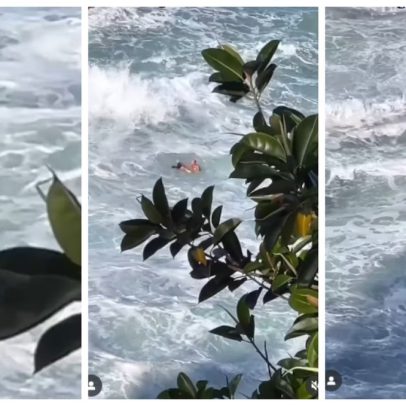 Bombeiros resgatam mulher em mar agitado na praia de Itacoatiara