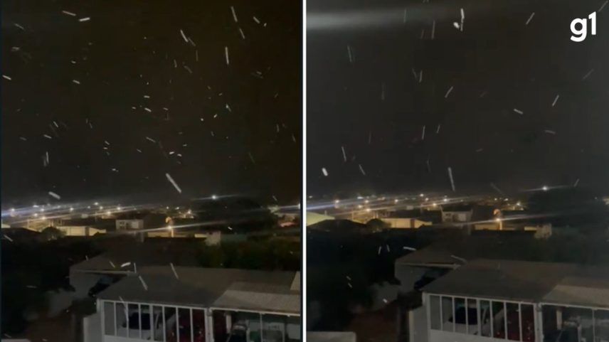 Cidade de Pinheiro Machado (RS) registrou neve na madrugada desta terça-feira (24) (Foto: Reprodução/Arthur Araújo)