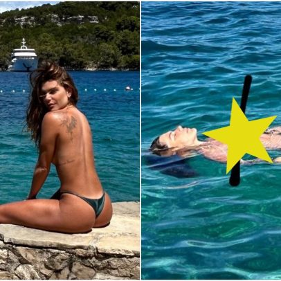 Mariana Goldfarb exibe beleza ao nadar topless em mar da Croácia durante verão europeu
