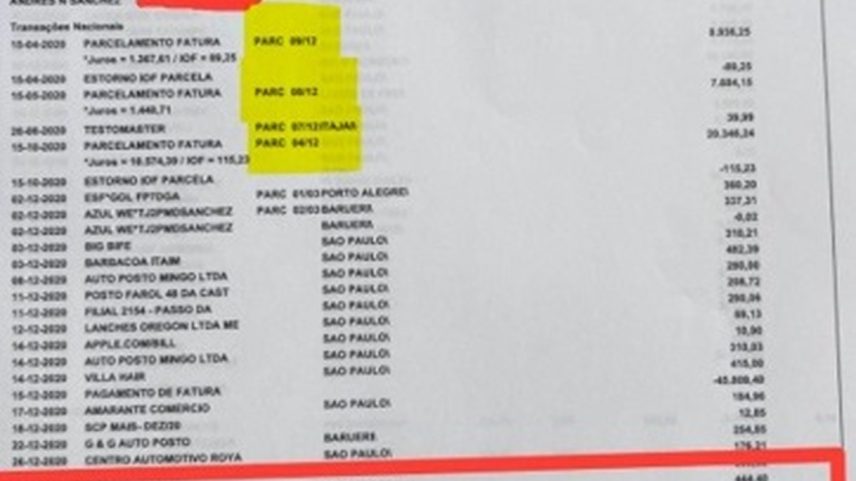 Fatura em nome de Andres Sanchez mostra gastos em cartão do Corinthians com turismo (Foto: Reprodução)