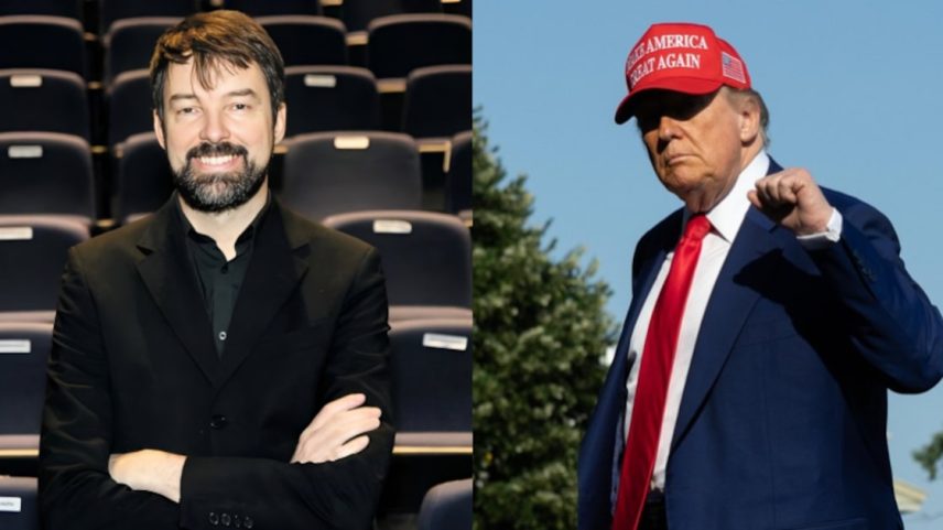 Professor do Insper Fernando Schüler e o presidente dos Estados Unidos, Donald Trump. (Foto: Aline Werner e Anna Rose Layden/NYT)