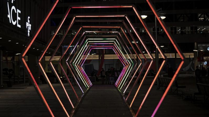 Hexx Øne from Nobel Week Lights is an homage to Isamu Akasaki, Hiroshi Amano and Shuji Nakamura who were awarded the Nobel Prize in Physics 2014 for their research and for inventing the LED light.