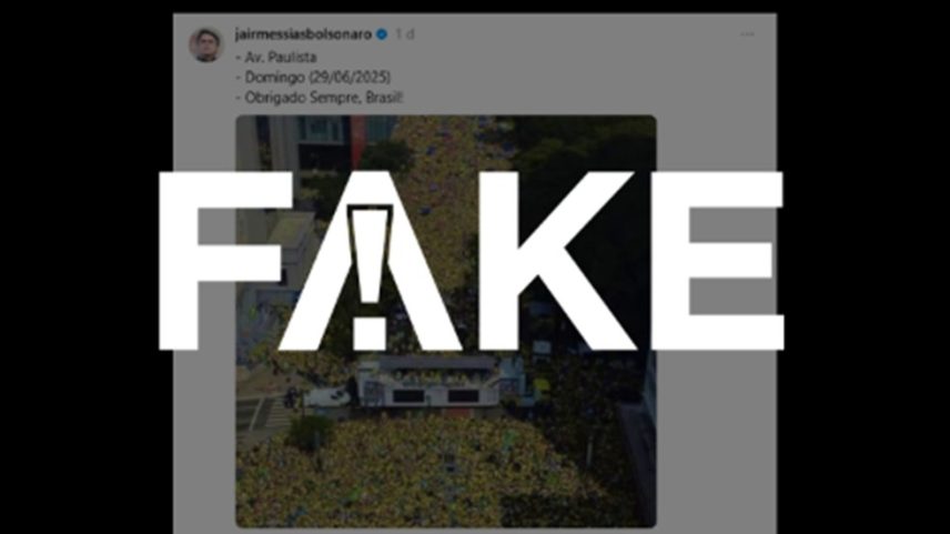 É #FAKE que foto de multidão na Paulista mostre ato com Bolsonaro no domingo; imagem é de fevereiro de 2024 (Foto: Reprodução)