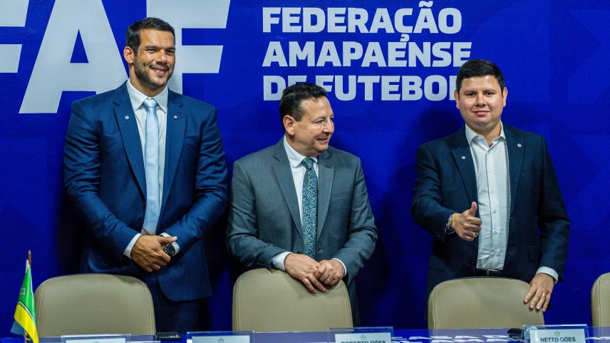 Samir Xaud, Roberto Goés e Netto Goés na sede da Federação Amapaense de Futebol