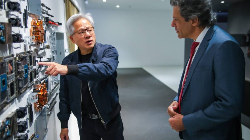 Jensen Huang, CEO da Nvidia, e o ministro da Fazenda, Fernando Haddad (Foto: Diogo Zacarias/Ministério da Fazenda)