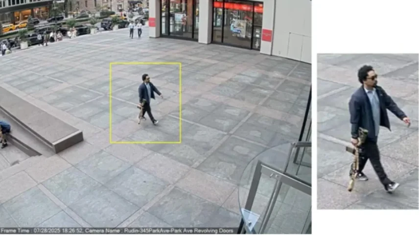 O suspeito foi visto em vídeo de vigilância entrando no prédio (Foto: CBS)