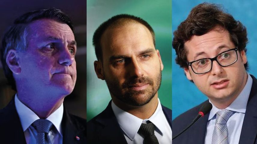 O ex-presidente Jair Bolsonaro, o deputado federal Eduardo Bolsonaro e o ex-chefe da secretaria de Comunicação da Presidência e advogado Fábio Wajngarten. (Foto: Arte O Globo)