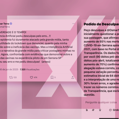 Deputado afirma que pedido de desculpas do Grok não valida tese antivacina