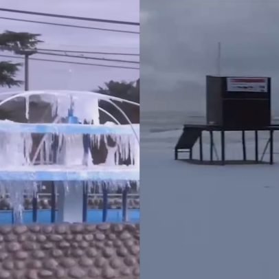 Frio intenso transforma praias argentinas em cenários nevados; confira as imagens