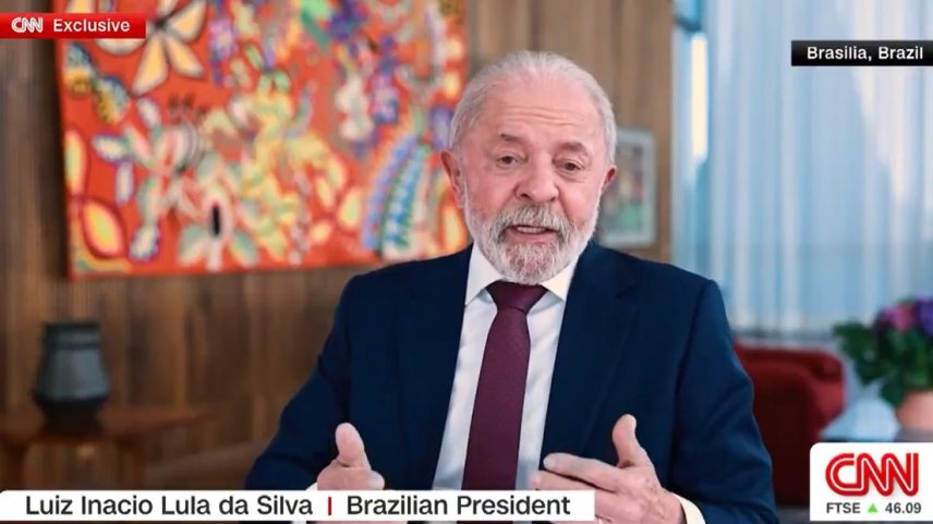 O presidente Lula durante entrevista à rede de TV americana CNN (Foto: Reprodução)