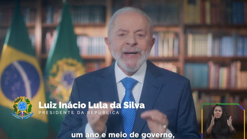 Pronunciamento de Lula na TV, no ano passado — Foto: Reprodução