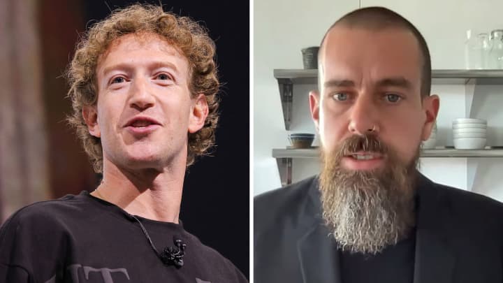 Mark Zuckerberg, CEO da Meta, e Jack Dorsey, CEO da Square. (Foto: Manuel Orbegozo | Handout | Reuters)