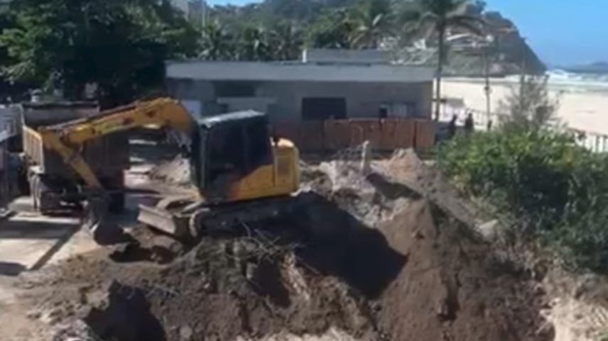 Obra para a construção da piscina semiolímpica para uso dos bombeiros do 2° GMar, na Praia da Barra (Foto: Reprodução/Instagram)