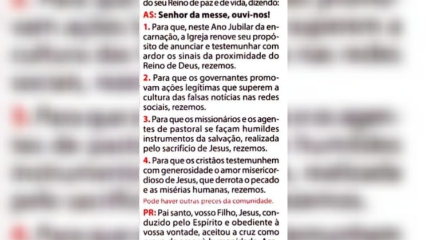 Prece contra as fake news em folheto da Igreja Católica (Foto: Reprodução)