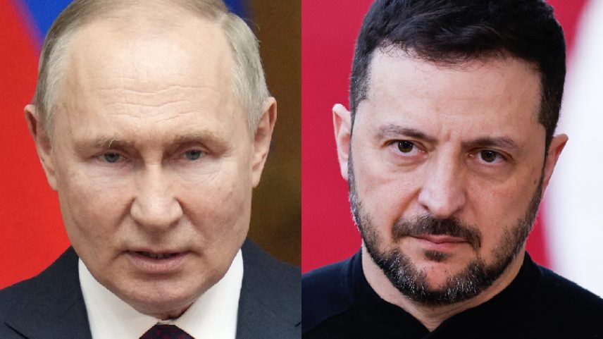 Vladimir Putin e Volodymyr Zelensky. (Foto: Alexey DANICHEV / SPUTNIK/Simon Wohlfahrt/Bloomberg/Getty Images)