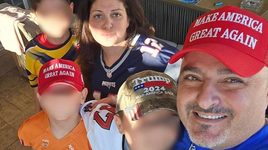 Arpineh com os filhos e o marido, Arthur, que usa boné com slogan de Trump - Arthur Sahakyan (Foto: Arthur Sahakyan)